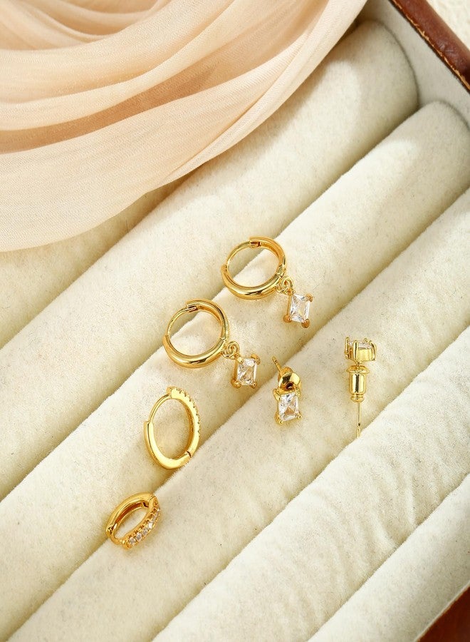 VIROMY Gold Hoop Earrings for Women Stacks - Dainty Gold Plated Earring Sets for Multiple Piercing 3 Stud Small Hoop Earrings Set for 3 Holes Earring Stack Jewelry Gifts for Women - Image 5